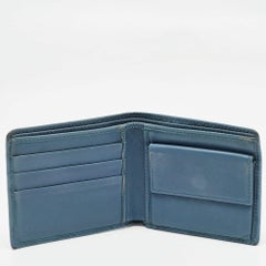 Gucci Blue Guccissima Leather Metal Bar Bifold Wallet