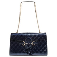 Gucci Blue Guccissima Patent Leather Medium Emily Chain Shoulder Bag