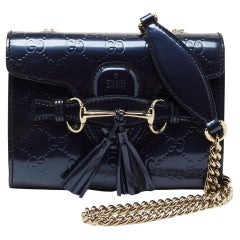 Gucci Blue Guccissima Patent Leather Mini Emily Crossbody Bag