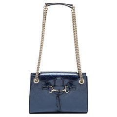 Gucci Blue Guccissima Patent Leather Small Emily Chain Shoulder Bag