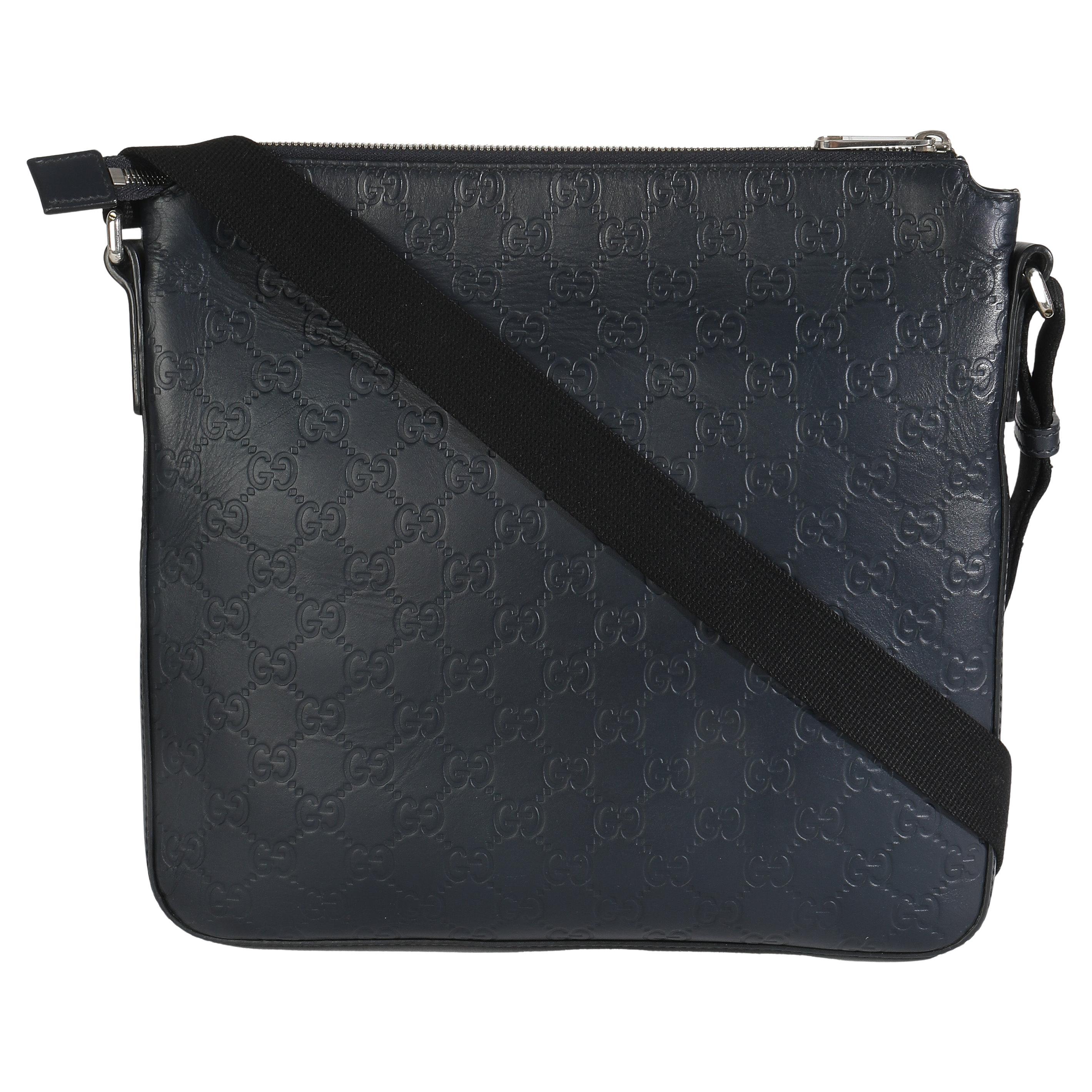 Gucci Blue Guccissima Signature Medium Flat Messenger Bag