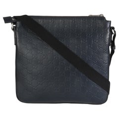 Gucci Blue Guccissima Signature Medium Flat Messenger Bag