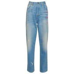 Gucci Blue Heavy Washed Denim Embroidered Tapered Jeans L