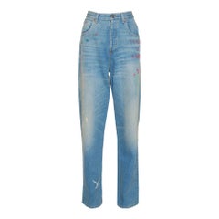 Gucci Blue Heavy Washed Denim Embroidered Tapered Jeans L