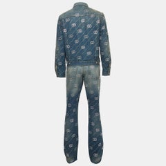 Gucci Blue Interlocking G Crystal-Embellished Denim Jacket and Jeans Set S/M