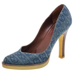 Gucci Blue Interlocking G Denim Platform Pumps Size 37