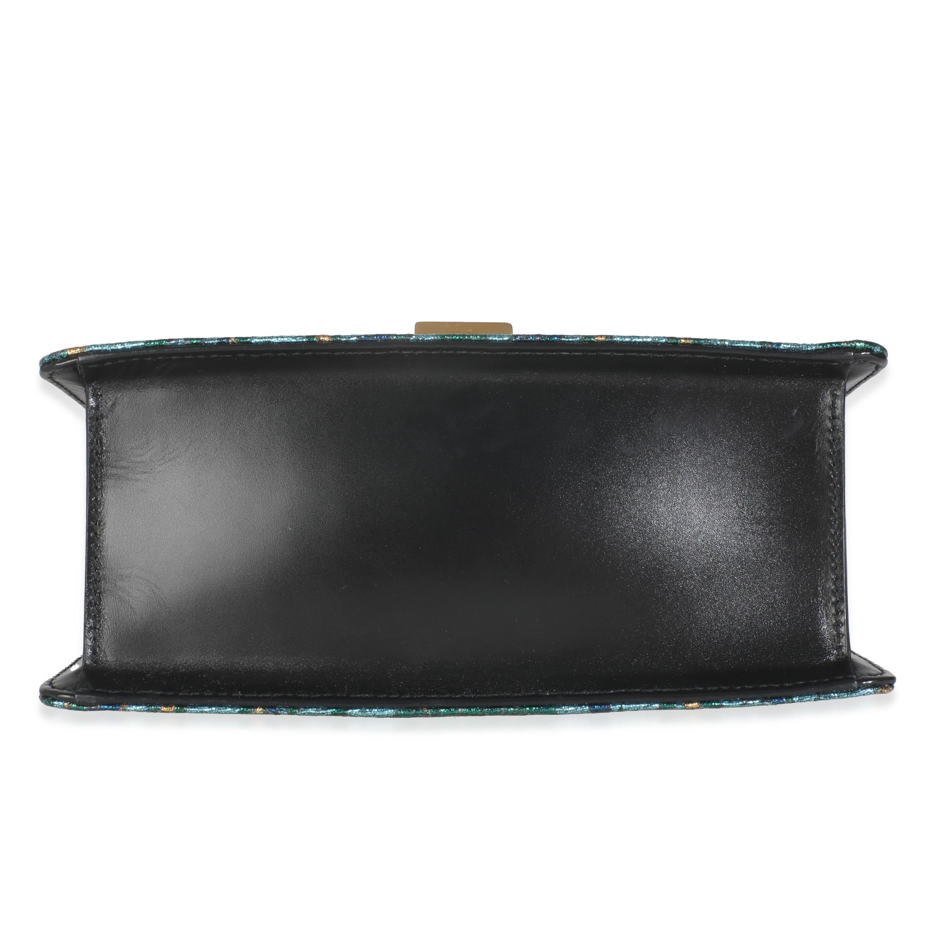 Gucci Borsa Mini Sylvie Top Handle in broccato ricamato blu iridescente in vendita 3