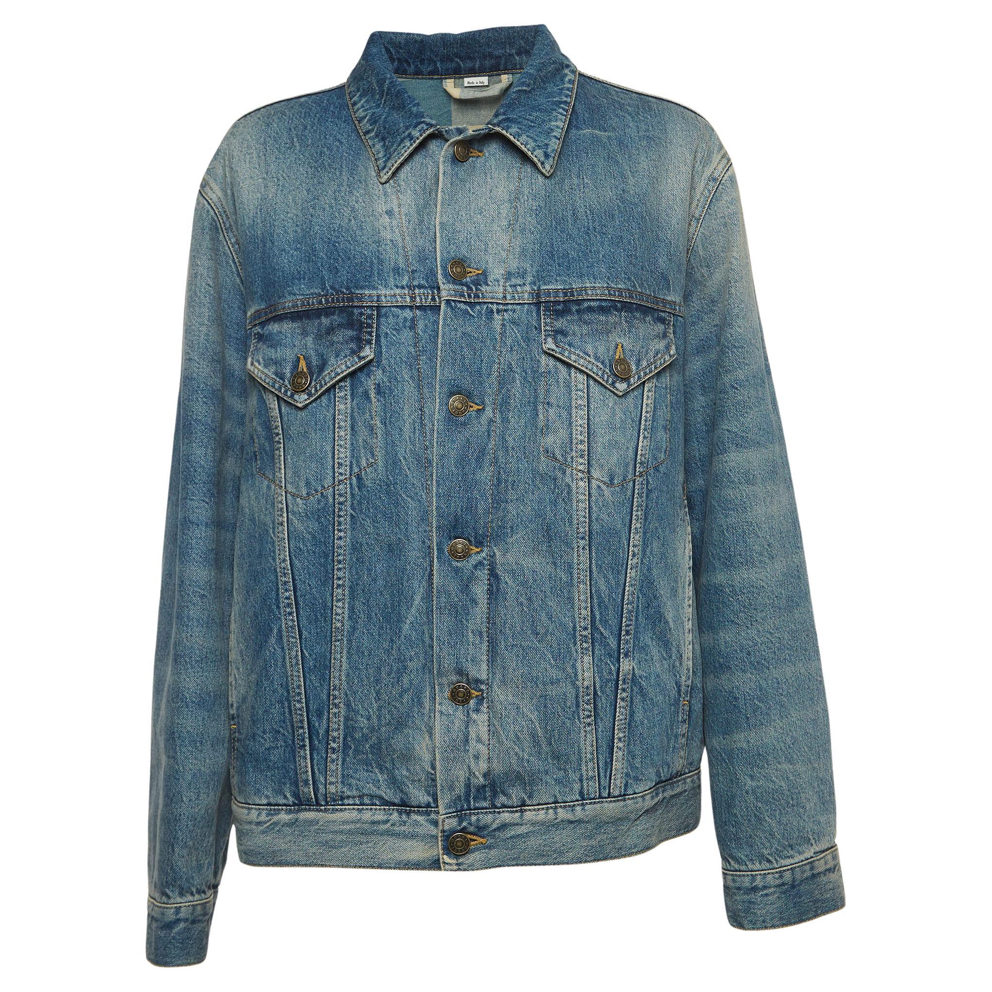 Gucci Blue Japanese Embroidered Denim Jacket L For Sale