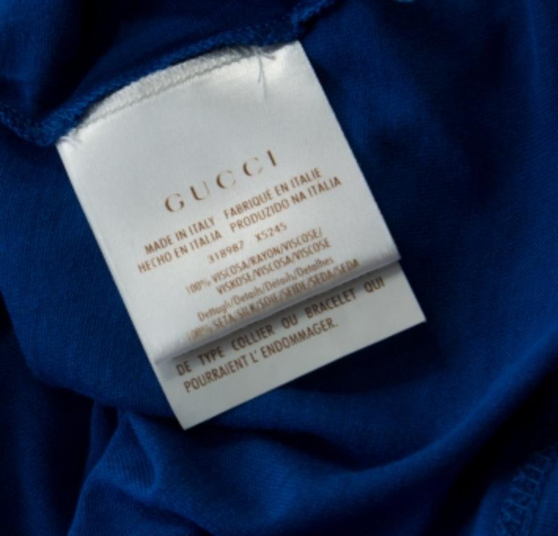 Gucci Blue Jersey and Silk Ruffled Sleeve Top S Azul en venta