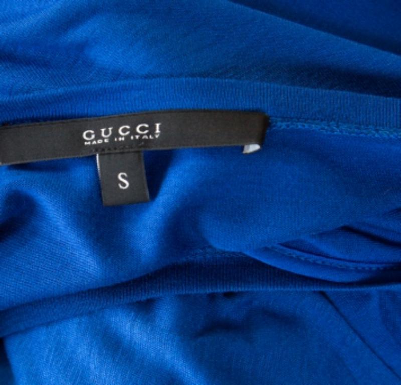 De las mujeres Gucci Blue Jersey and Silk Ruffled Sleeve Top S en venta