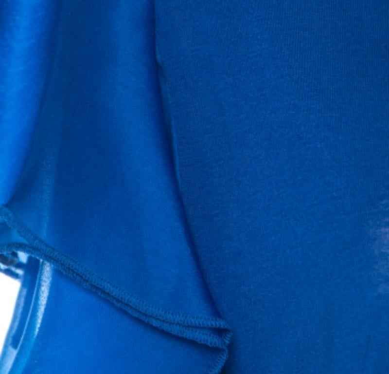Gucci Blue Jersey and Silk Ruffled Sleeve Top S en venta 1