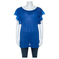 Gucci Blue Jersey and Silk Ruffled Sleeve Top S
