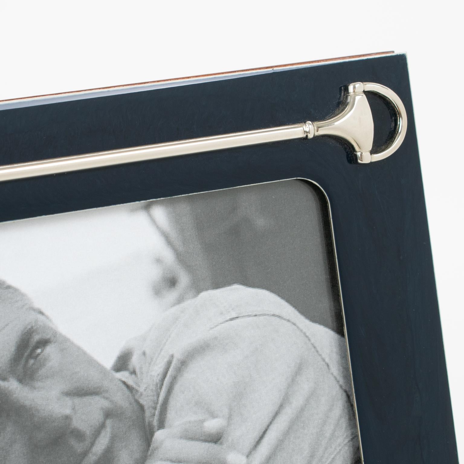 Late 20th Century Gucci Lacquer and Silver Plate Picture Frame Equestrian Decor, circa 1970