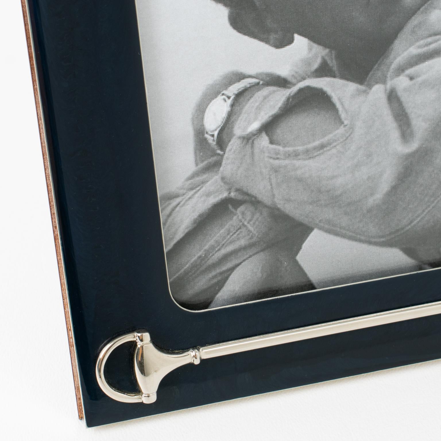 Gucci Lacquer and Silver Plate Picture Frame Equestrian Decor, circa 1970 1