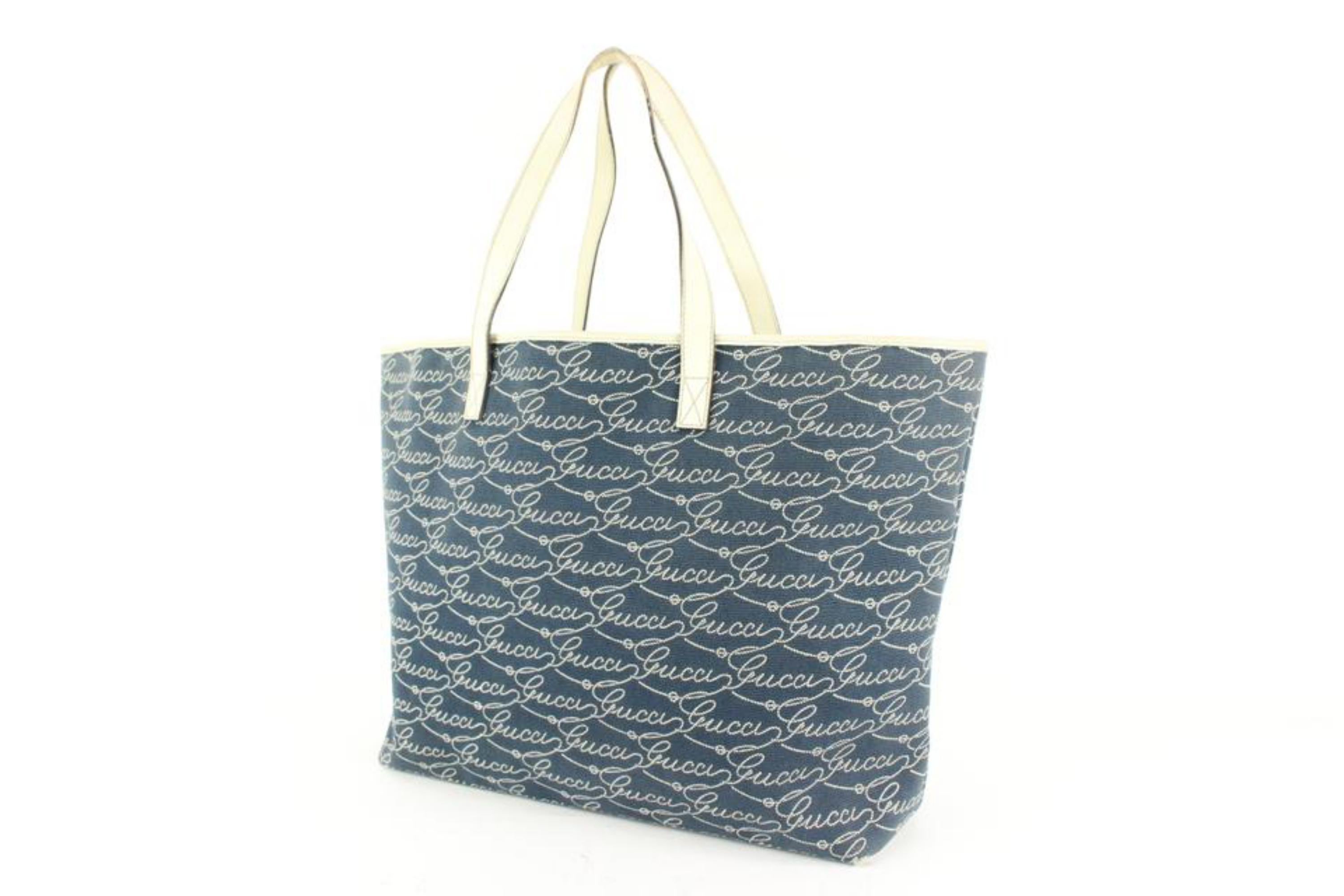 Gucci Blue Lasso Script Shopper Tote 7gg68s 5