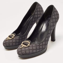 Gucci Blue/Lead Diamante Canvas And Leather Trim Icon Bit Peep Toe Pump Size40.5