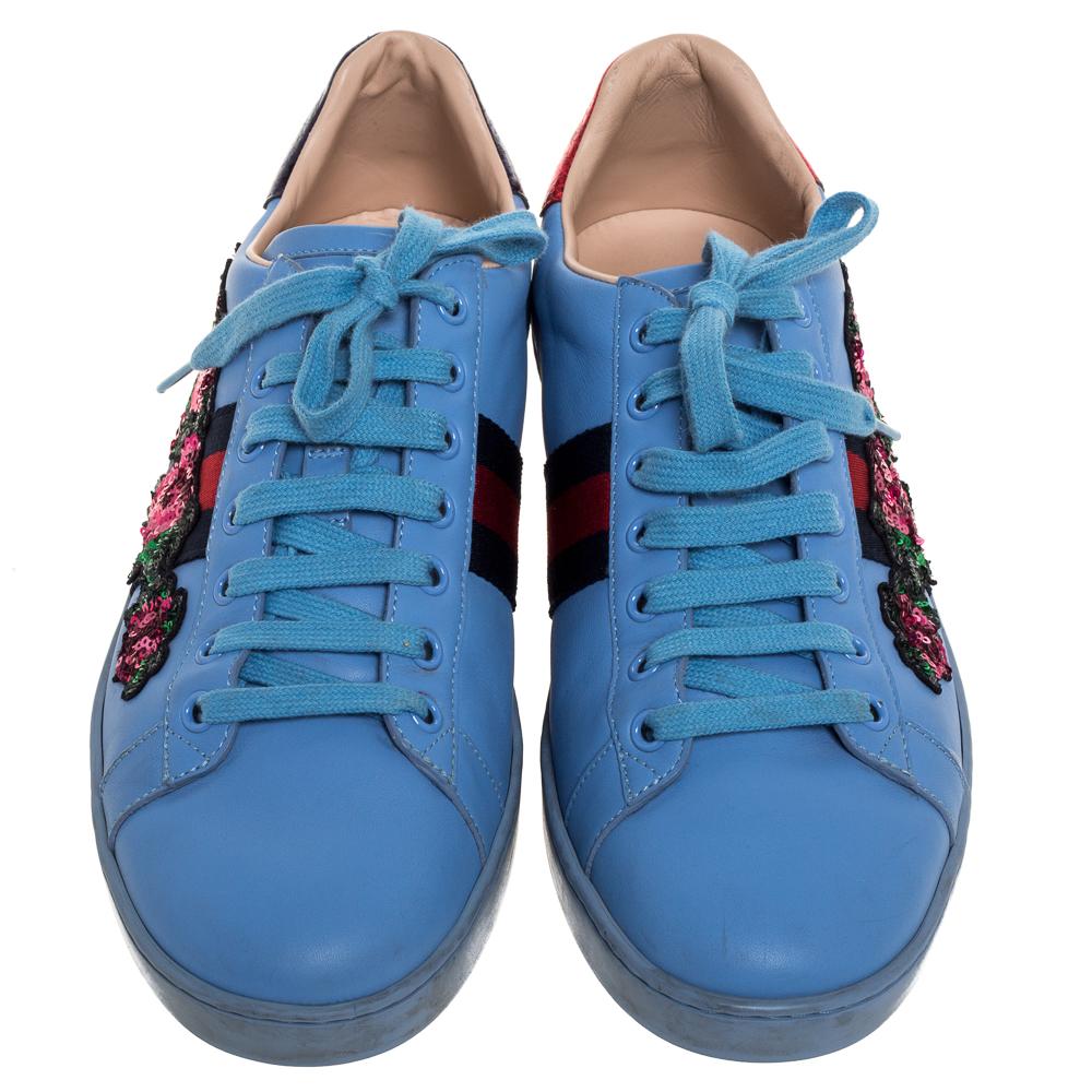 gucci blue floral shoes