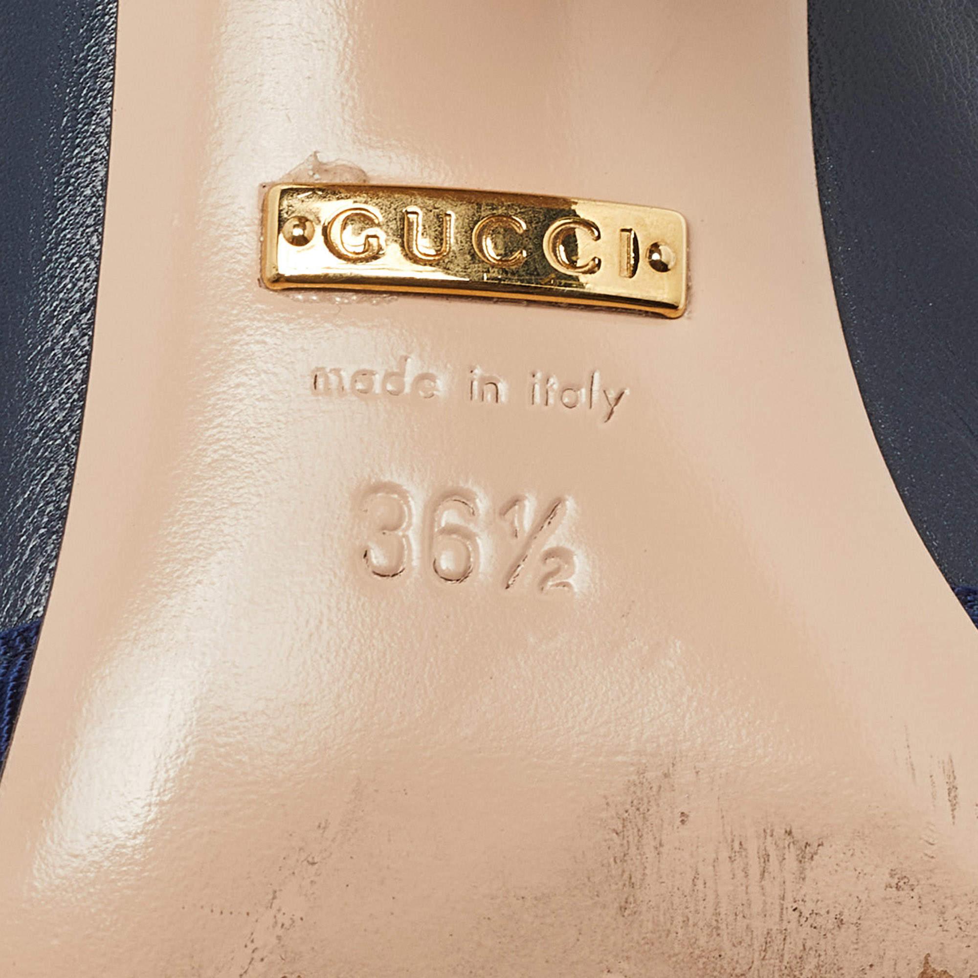 Gucci Blue Leather Aline Block Heel Pumps Size 36.5 3