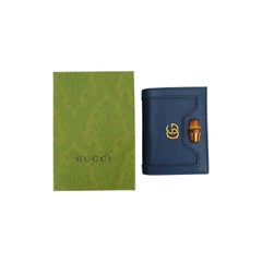 Gucci Blue Leather Bamboo Diana Compact Card Wallet Coin Purse