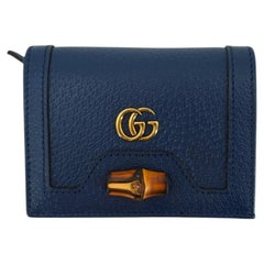 Gucci Blue Leather Bamboo Diana Compact Card Wallet Coin Purse