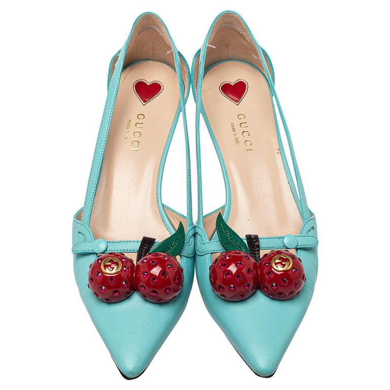 Gucci Blue Leather CherryEmbellished Pumps Size 36 at 1stDibs