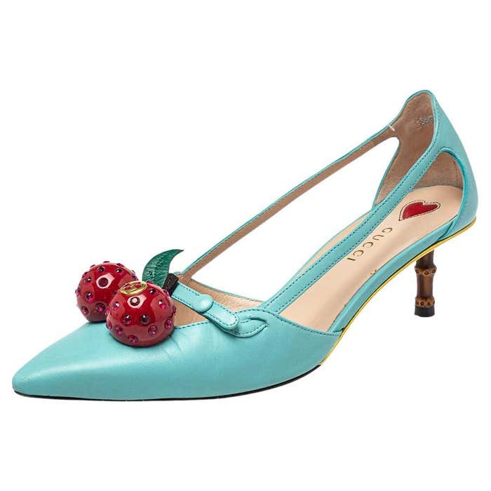 Gucci Blue Leather Cherry-Embellished Pumps Size 36 For Sale at 1stDibs ...