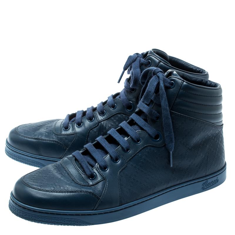 Gucci Blue Leather Diamante High Top Sneakers Size 43.5 1