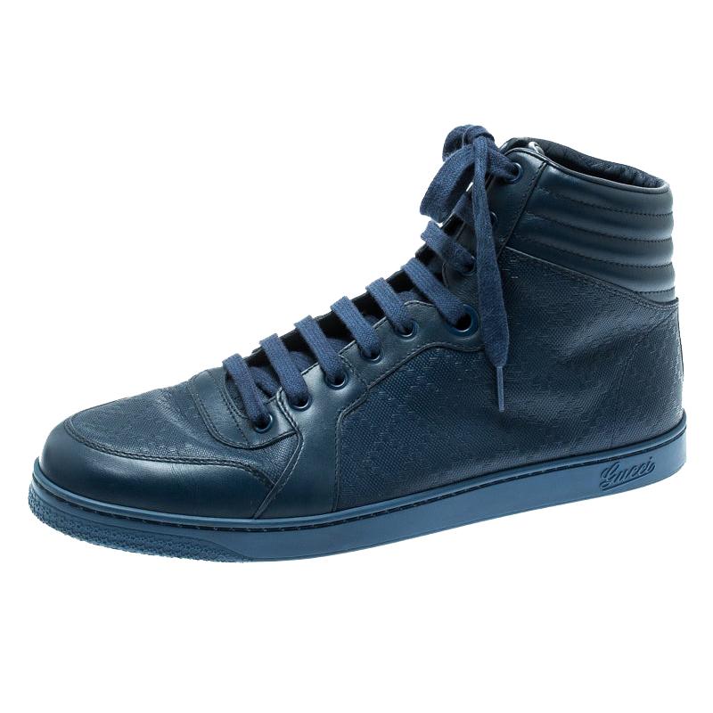 Gucci Blue Leather Diamante High Top Sneakers Size 43.5 For Sale at 1stDibs