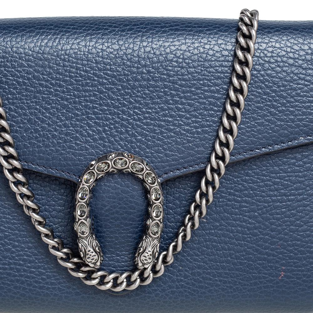 Gray Gucci Blue Leather Dionysus Wallet On Chain
