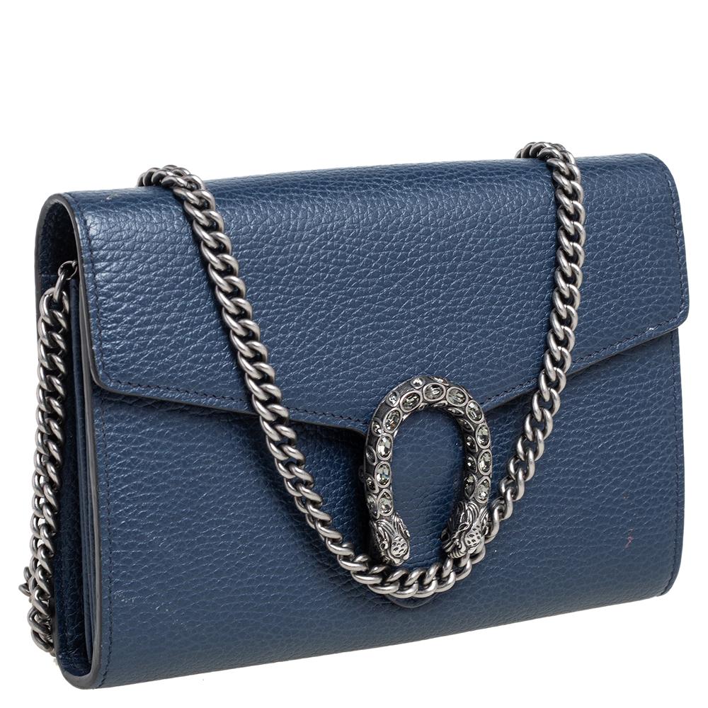 Gucci Blue Leather Dionysus Wallet On Chain In Good Condition In Dubai, Al Qouz 2