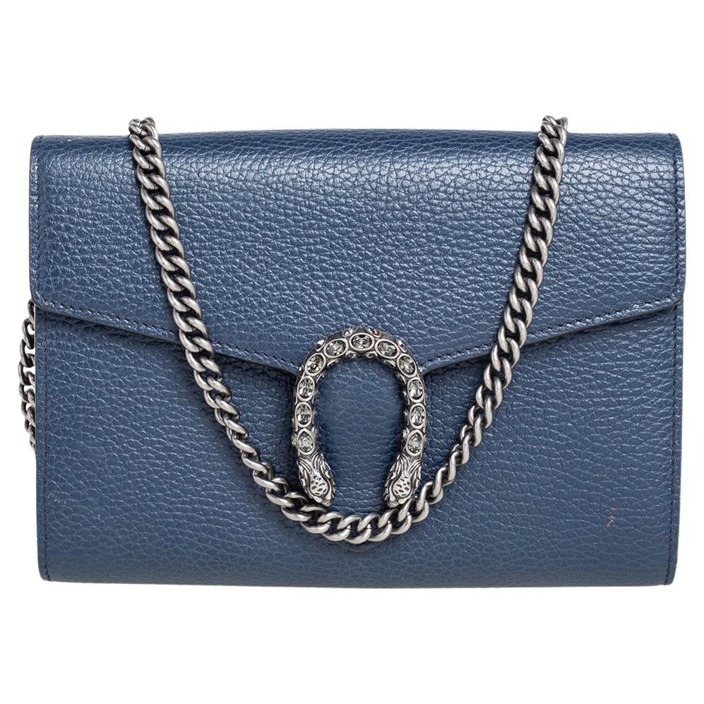 Gucci Blue Leather Dionysus Wallet On Chain