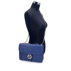 Gucci Blue Leather Dollar GG Interlocking Crossbody Shoulder Bag