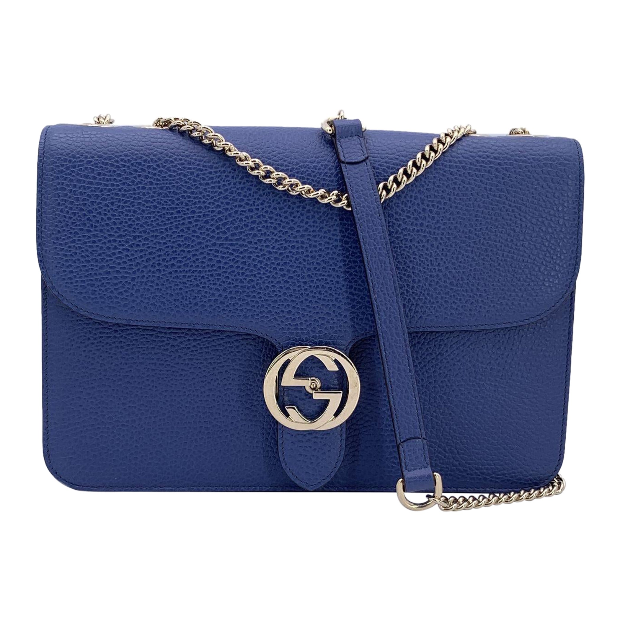 Gucci Blau Leder Dollar GG ineinandergreifende Crossbody Umhängetasche