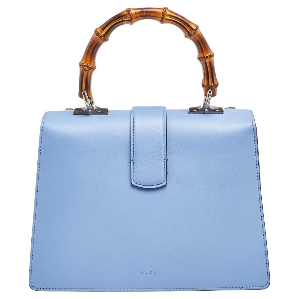 Gucci Blue Leather Embroidered Medium Dionysus Bamboo Top Handle Bag 3