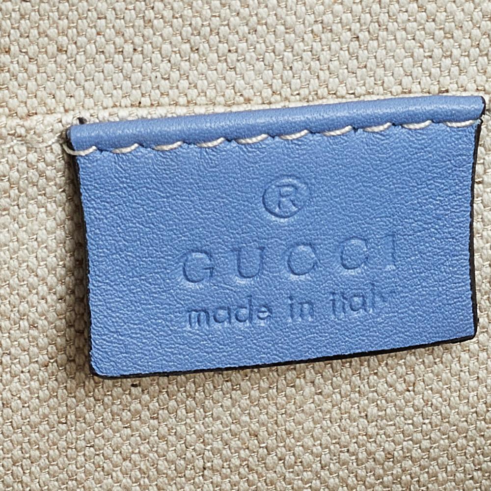 Gucci Blue Leather Embroidered Medium Dionysus Bamboo Top Handle Bag In Good Condition In Dubai, Al Qouz 2