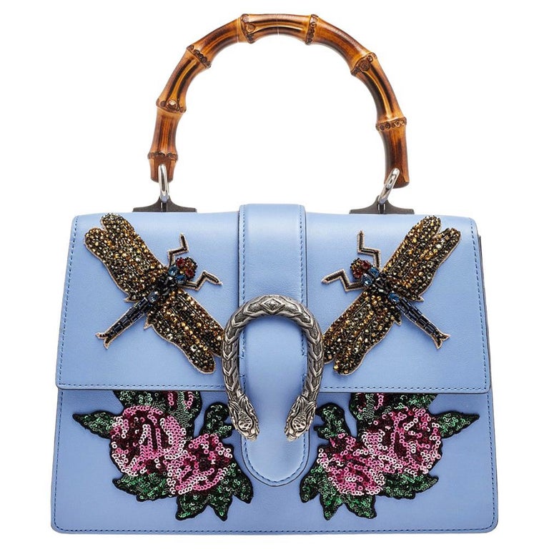 Gucci Blue Leather Embroidered Medium Dionysus Bamboo Top Handle Bag at  1stDibs | top handle satchel embroidered lea aphrodite