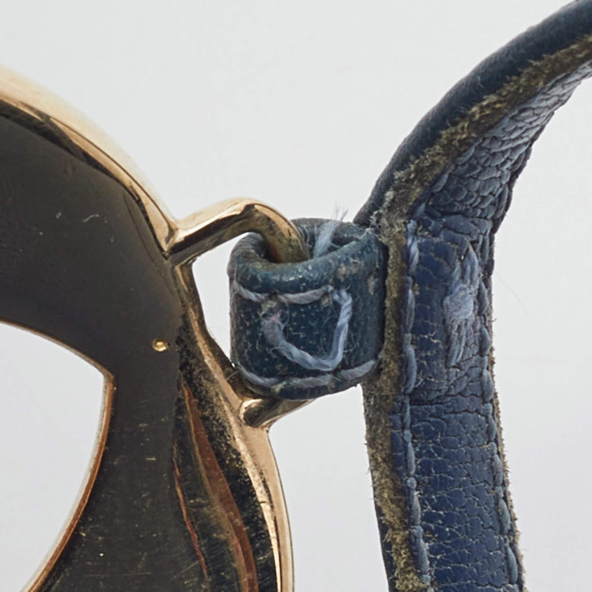 Gucci Blue Leather GG Cage Flat Thong Sandals Size 37 For Sale 3