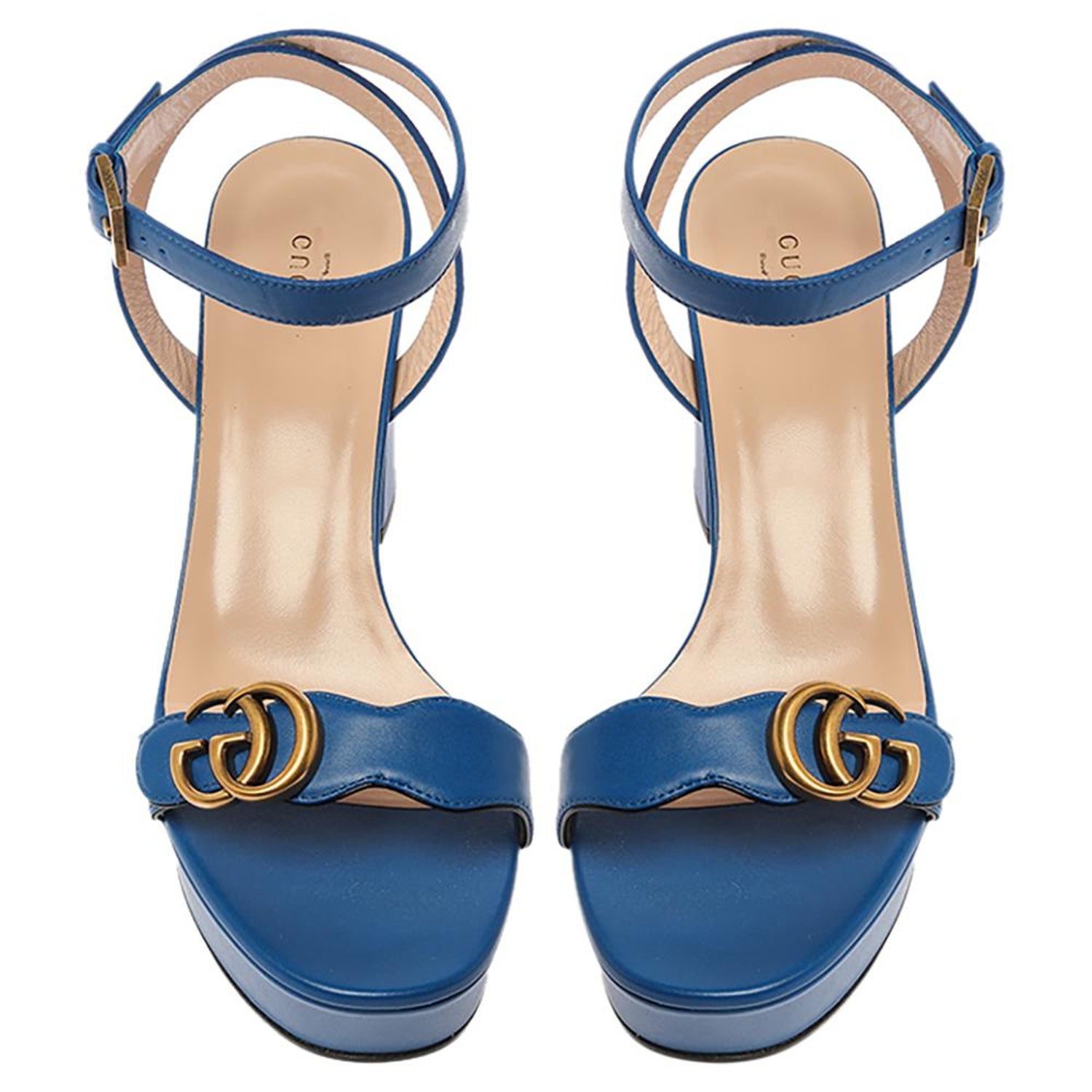 Gucci Blue Leather GG Marmont Ankle Strap Sandals Size 41 at 1stDibs