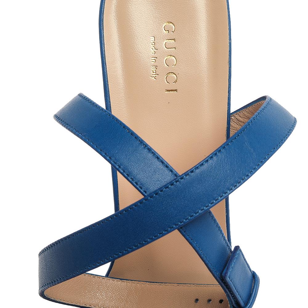 Gucci Blue Leather GG Marmont Ankle Strap Sandals Size 41 In New Condition In Dubai, Al Qouz 2