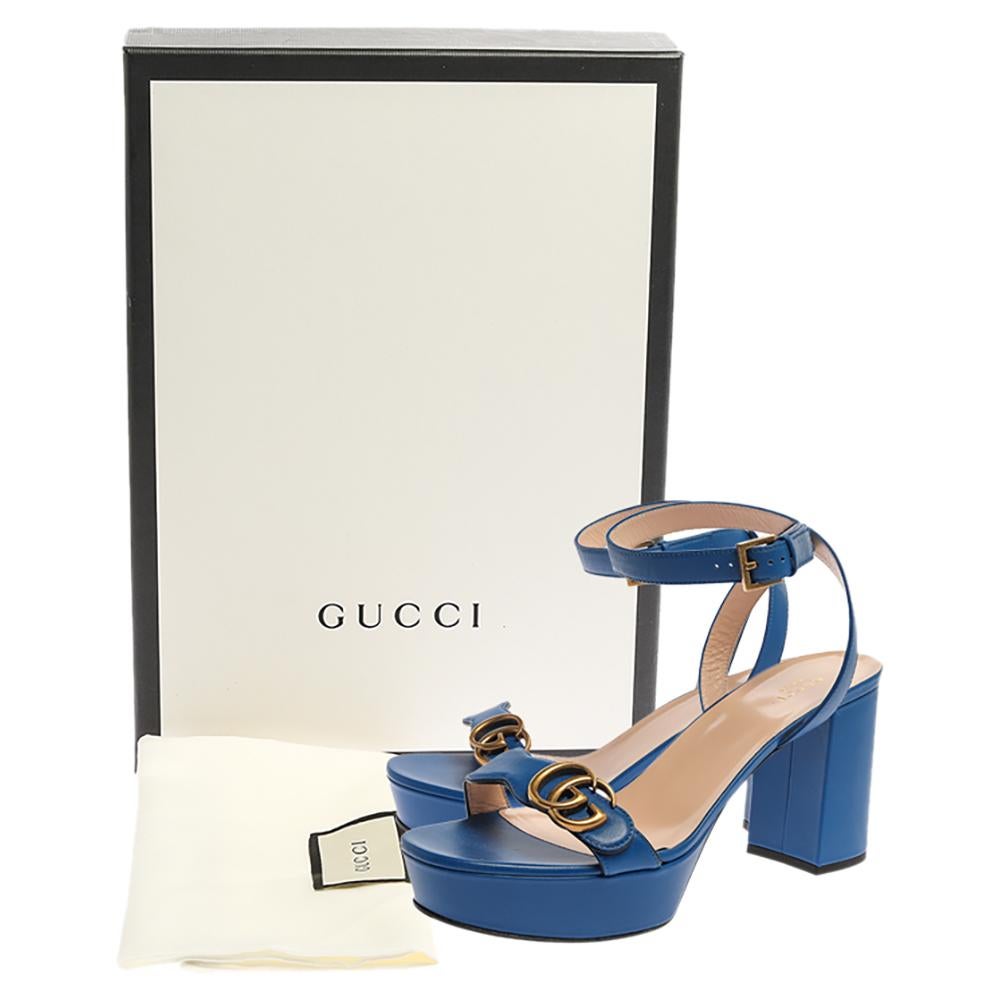 Gucci Blue Leather GG Marmont Ankle Strap Sandals Size 41 1