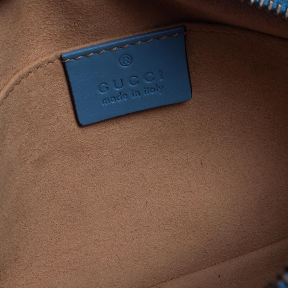 Women's Gucci Blue Leather GG Marmont Camera Crossbody Bag