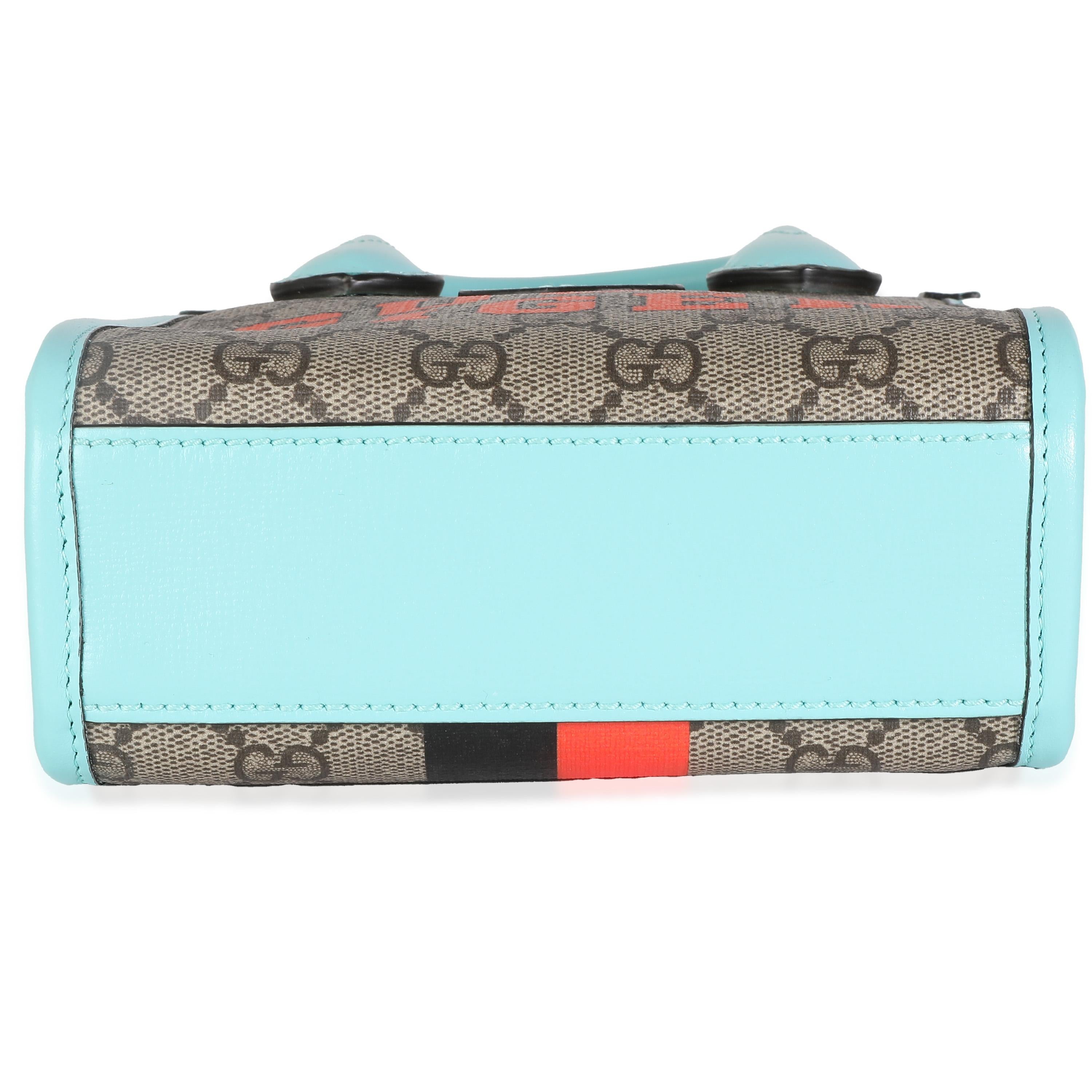 Gucci Blue Leather GG Supreme Canvas Tiger Mini Tote In Excellent Condition For Sale In New York, NY