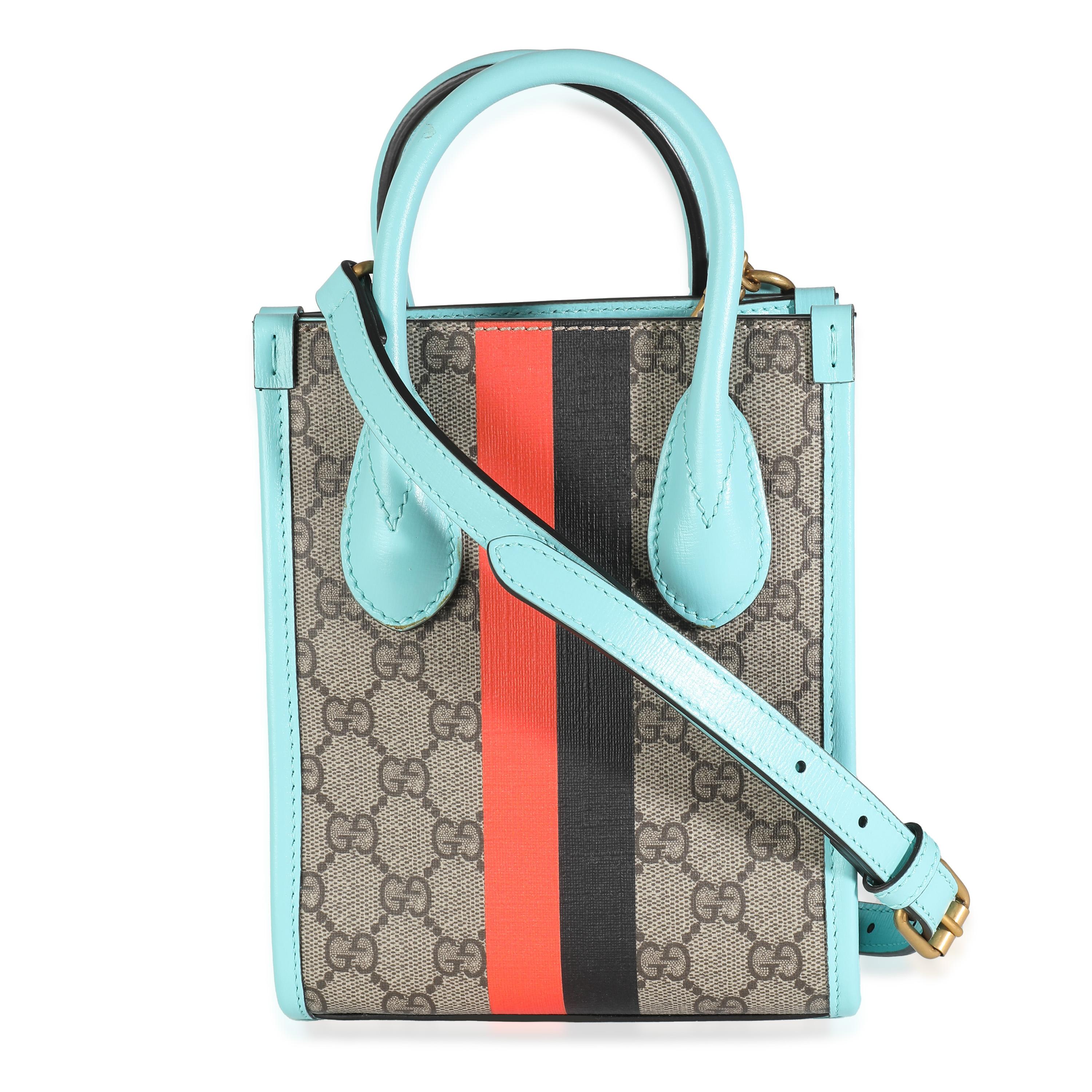 Gucci Blue Leather GG Supreme Canvas Tiger Mini Tote For Sale 2