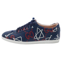 Gucci Blue Leather Ghost Lace Up Low Top Sneakers Size 36.5