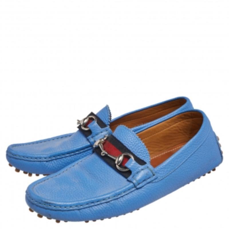 Gucci Blu  Mocassini in pelle con bordo in rete taglia 40 2
