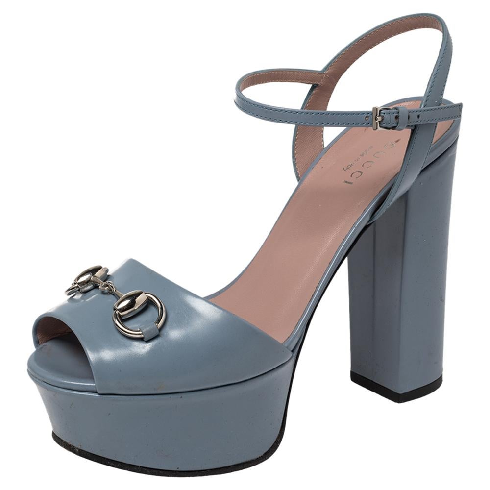 Gucci Blue Leather Horsebit Ankle Strap Platform Sandals Size 35 at 1stDibs  | gucci blue platform sandals, gucci horsebit platform sandals, gucci  platform heels