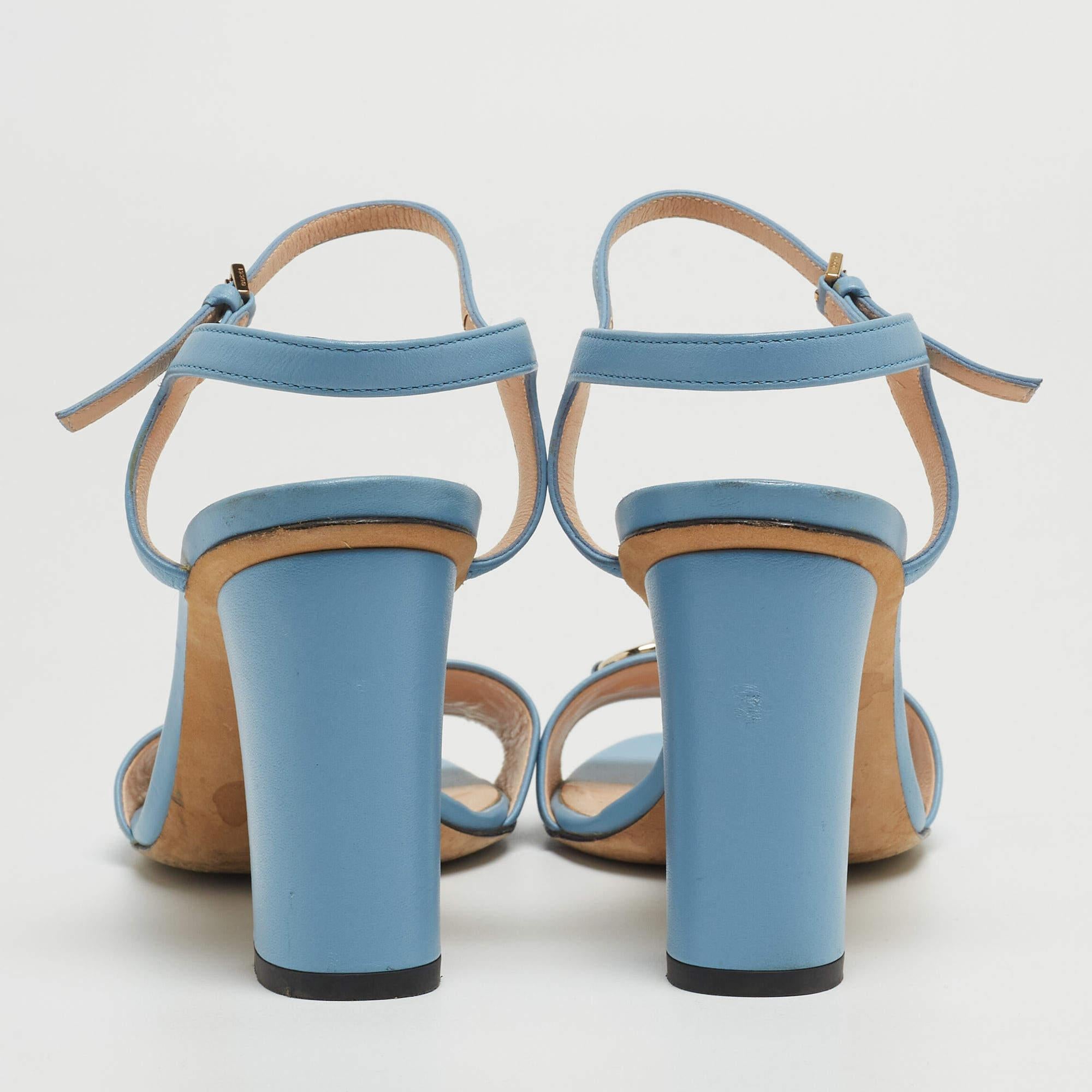 Gucci Blue Leather Horsebit Ankle Strap Sandals Size 37.5 1
