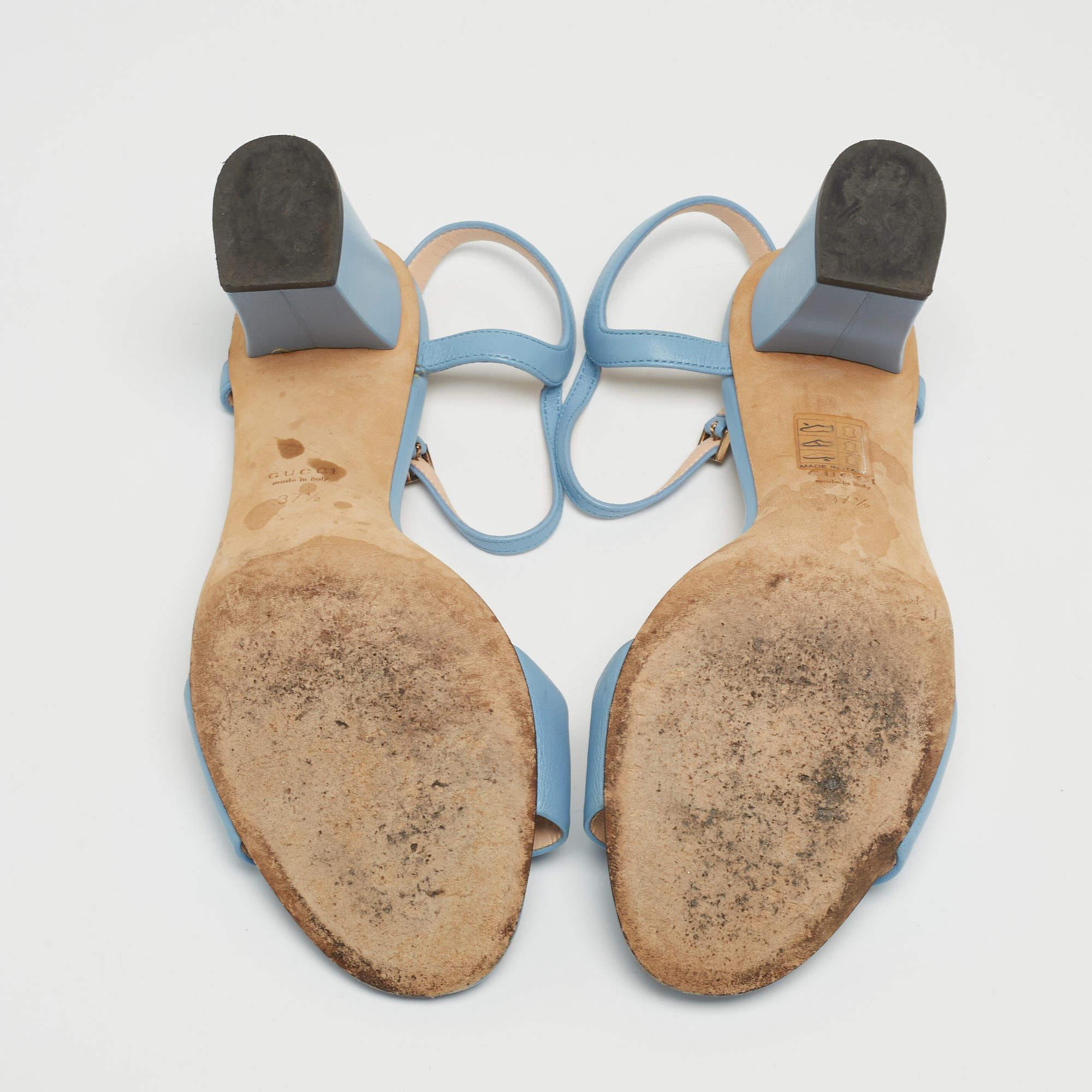 Gucci Blue Leather Horsebit Ankle Strap Sandals Size 37.5 3