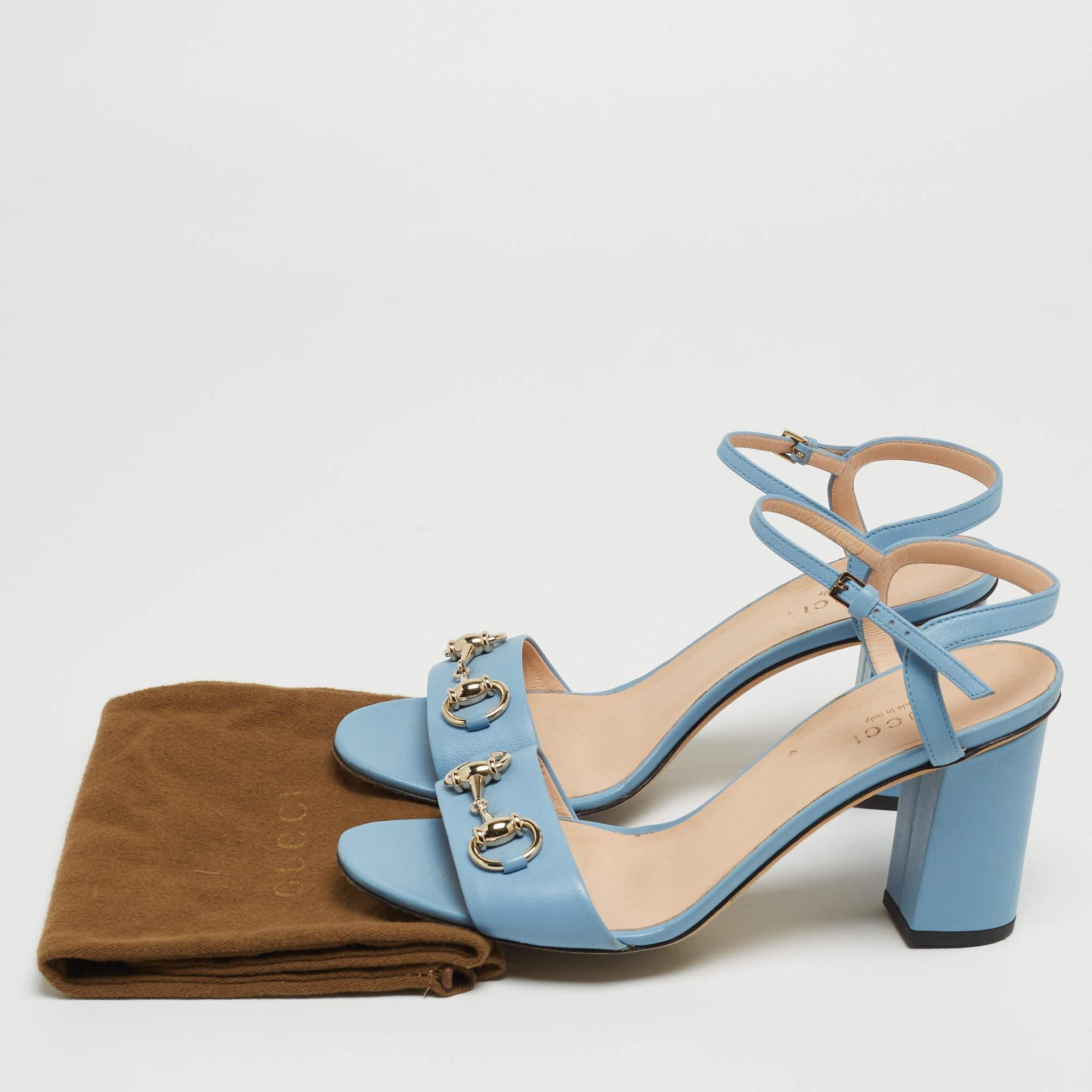 Gucci Blue Leather Horsebit Ankle Strap Sandals Size 37.5 5