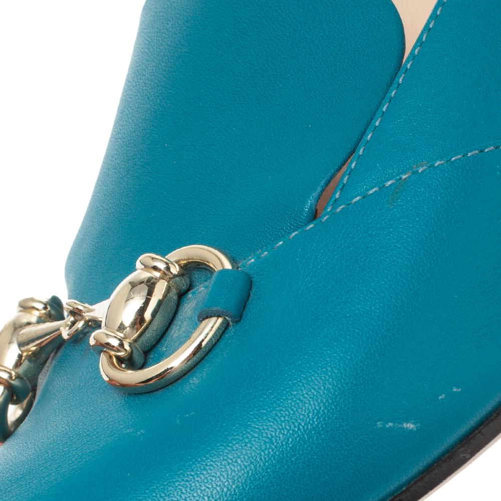 Women's Gucci Blue Leather Horsebit Block Heel Loafer Pumps Size 38